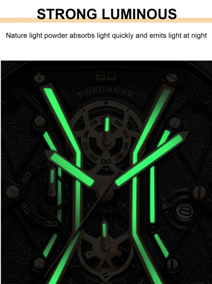 Luxury Black Gold Chronograph Men's Watch – Genuine Leather Strap