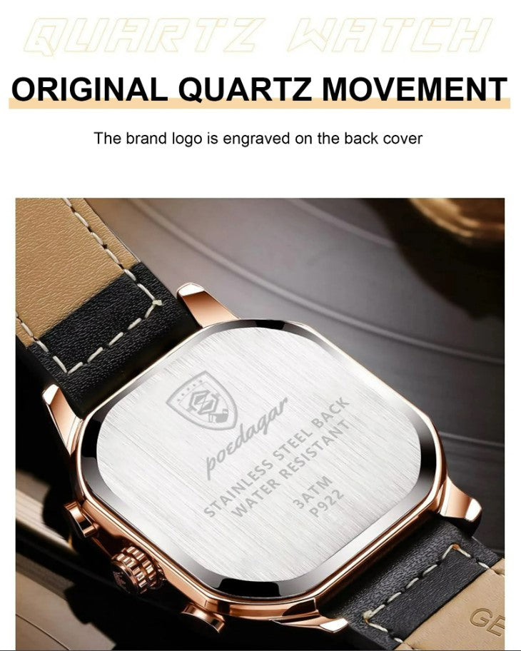 Luxury Black Gold Chronograph Men's Watch – Genuine Leather Strap